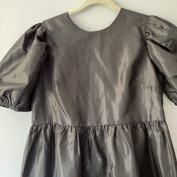 Milk It Black Puff Sleeve Taffeta Open Back Maxi Dress - Picture 3 of 12